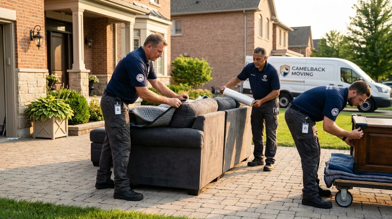 Large estate moving crew wrapping furniture in Hunt Valley, MD
