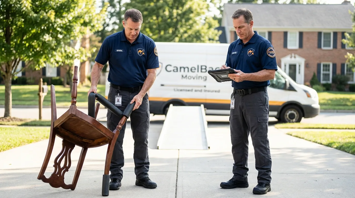 Movers inspecting furniture for damage prevention before loading in Hunt Valley, MD